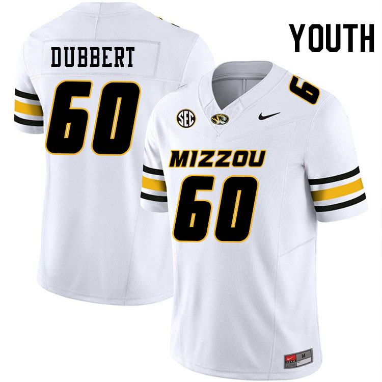 Youth #60 Aidan Dubbert Missouri Tigers College Football Jerseys Stitched-White